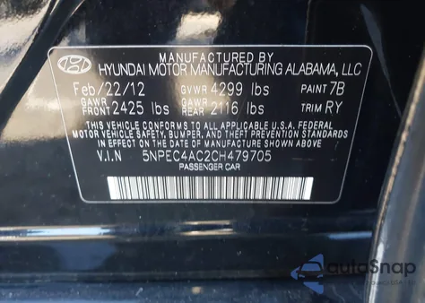 2012 Hyundai Sonata Limited z USA, uszkodzony, nr VIN 5NPEC4AC2CH479705
